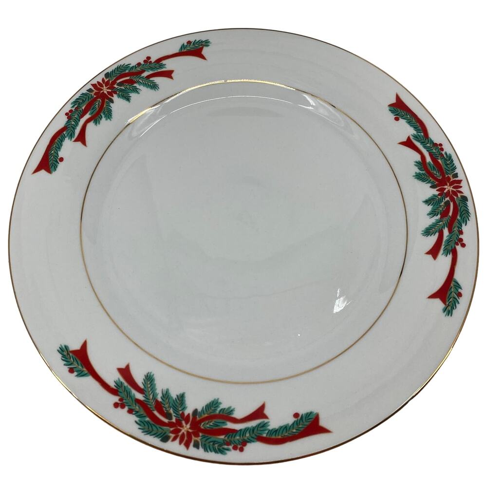 3 sets of Poinsettia & Ribbon Christmas salad plates
